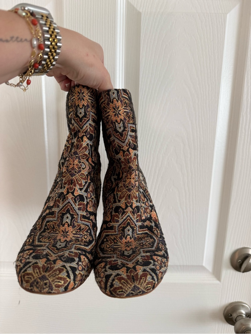Sam Edelman Tapestry Ankle Boots in Black and Brown - Picture 2 of 4